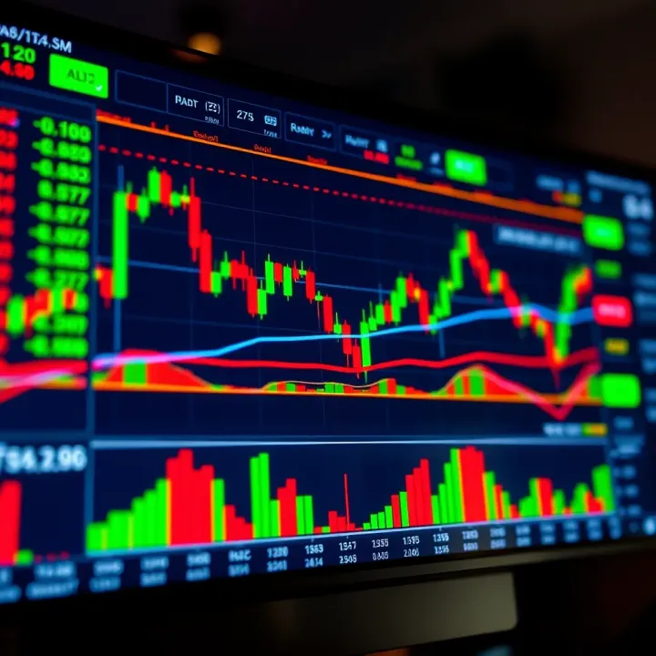 Chart displaying advanced binary options trading strategies with candlestick patterns and trend indicators