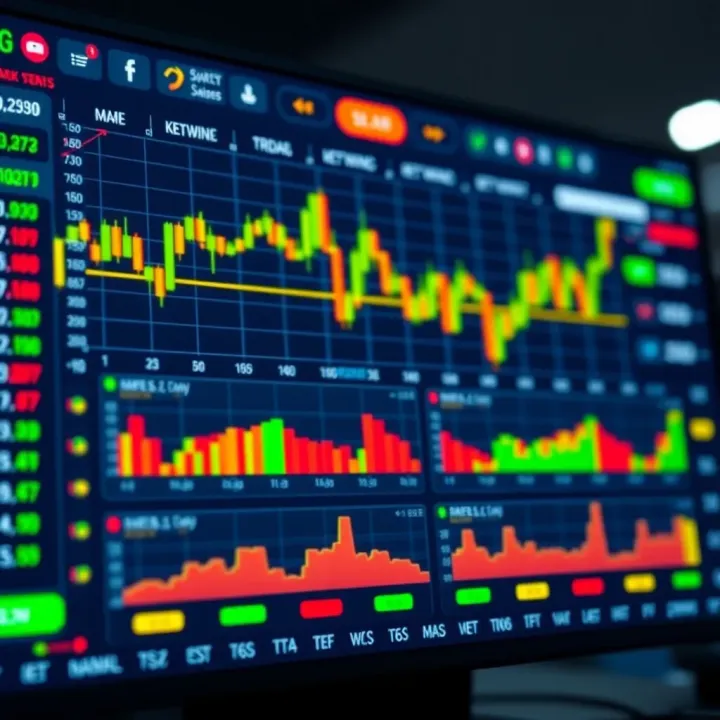 Dashboard view of a financial trading application showing real-time market data and key indicators