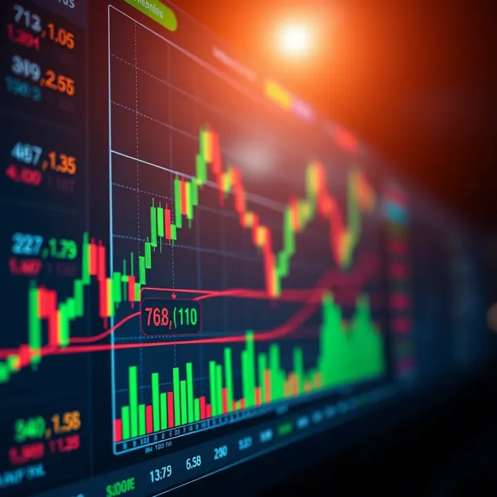 Chart displaying fluctuating stock prices with trading indicators
