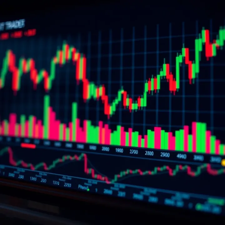 Graph showing various trading indicators applied to stock price movements