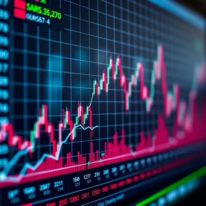 Graph displaying financial market trends and binary options trading outcomes