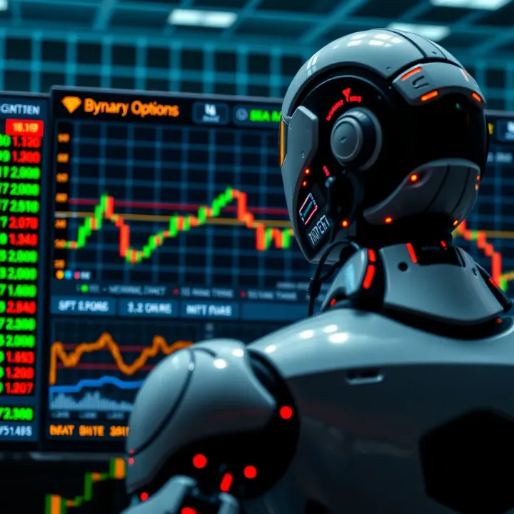 Digital interface displaying binary options trading with automated algorithm indicators