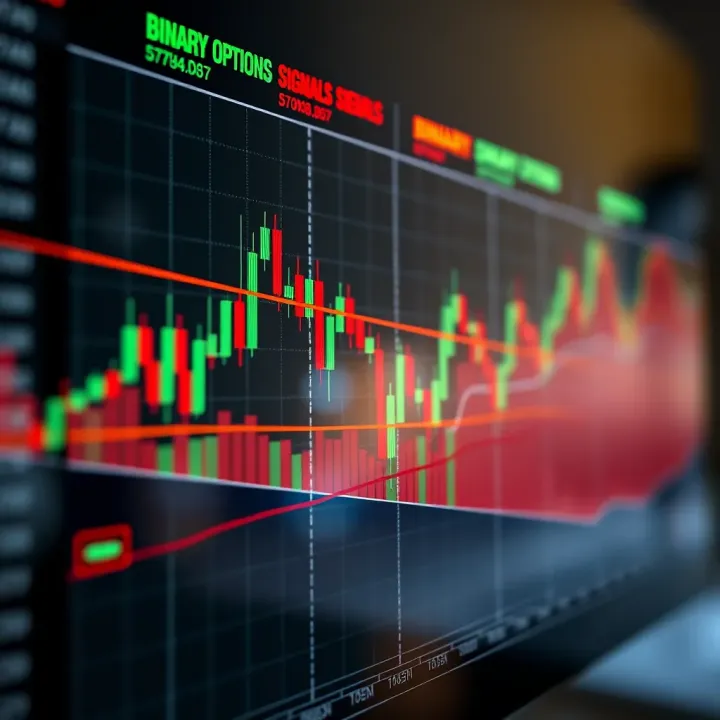 Binary Options Signals Analysis Chart Graph displaying binary options signals with indicators highlighting key entry points