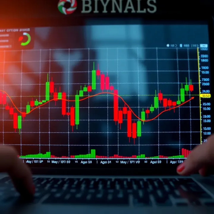 Graph displaying binary options signals with upward and downward trend indicators