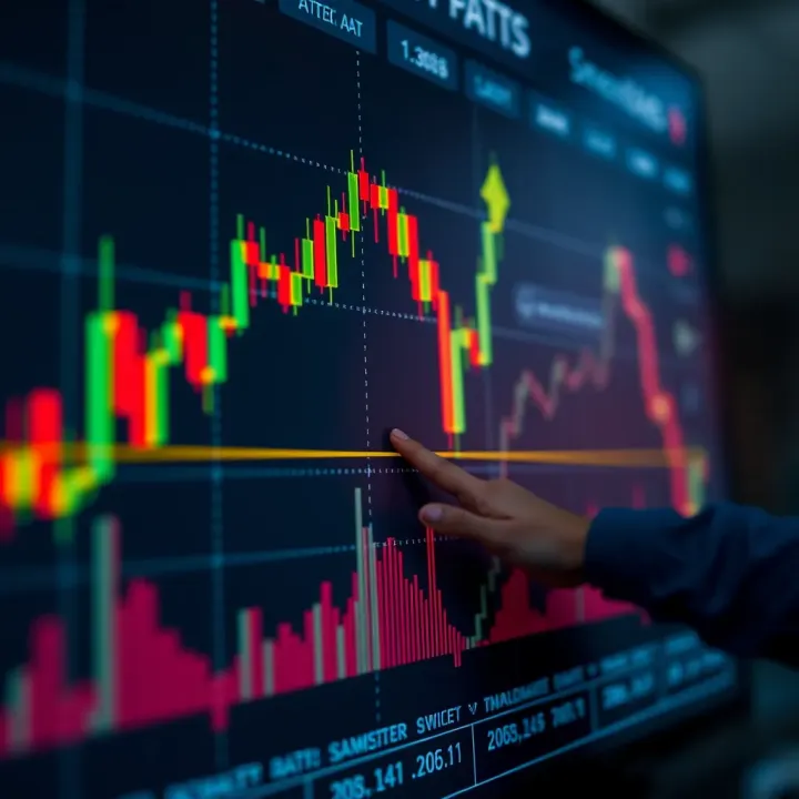 Graph showing binary options signals on a financial chart with indicators and trends