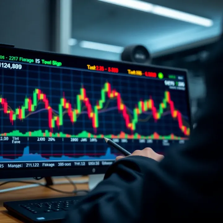 Binary options trading chart with market trends and indicators