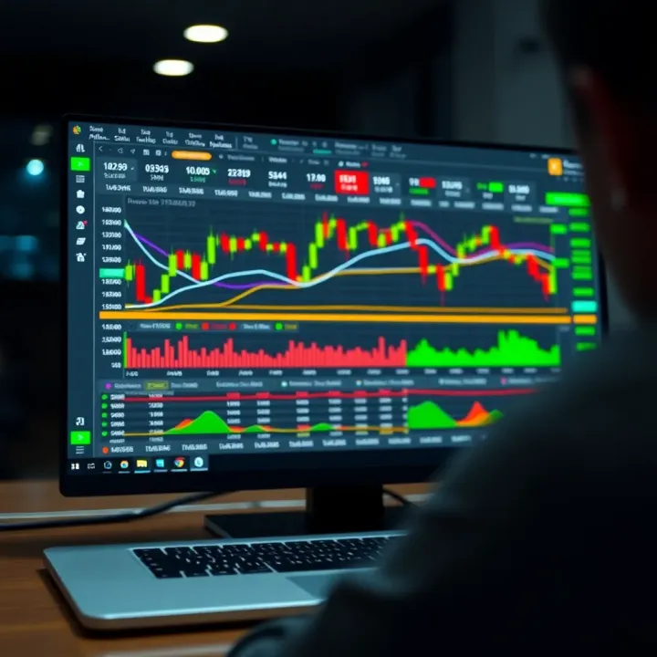 Detailed binary options trading platform interface showing charts and asset selection