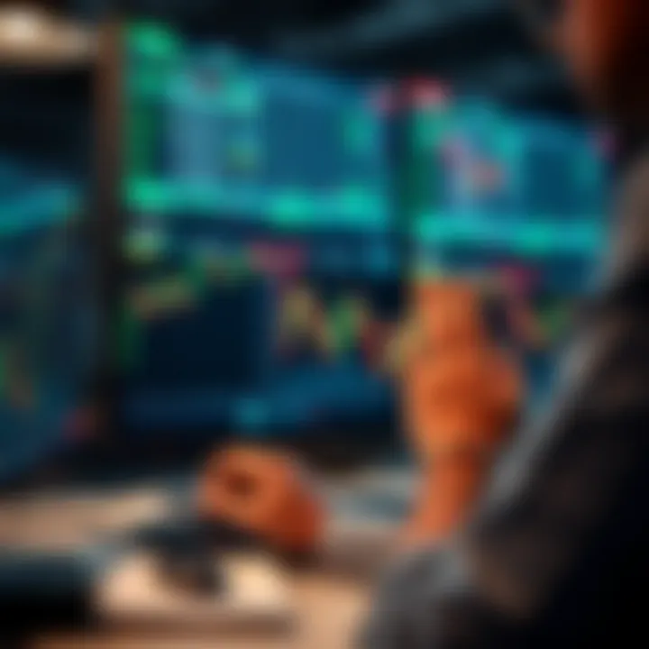 Illustration of a beginner reviewing financial data and trading strategies on a computer screen