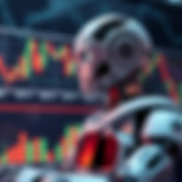 Illustration depicting automated binary options trading with digital robot and candlestick chart