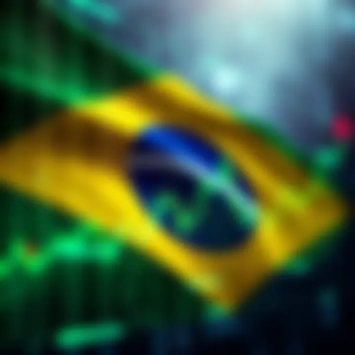 Brazilian flag with a digital binary option trading graph overlay