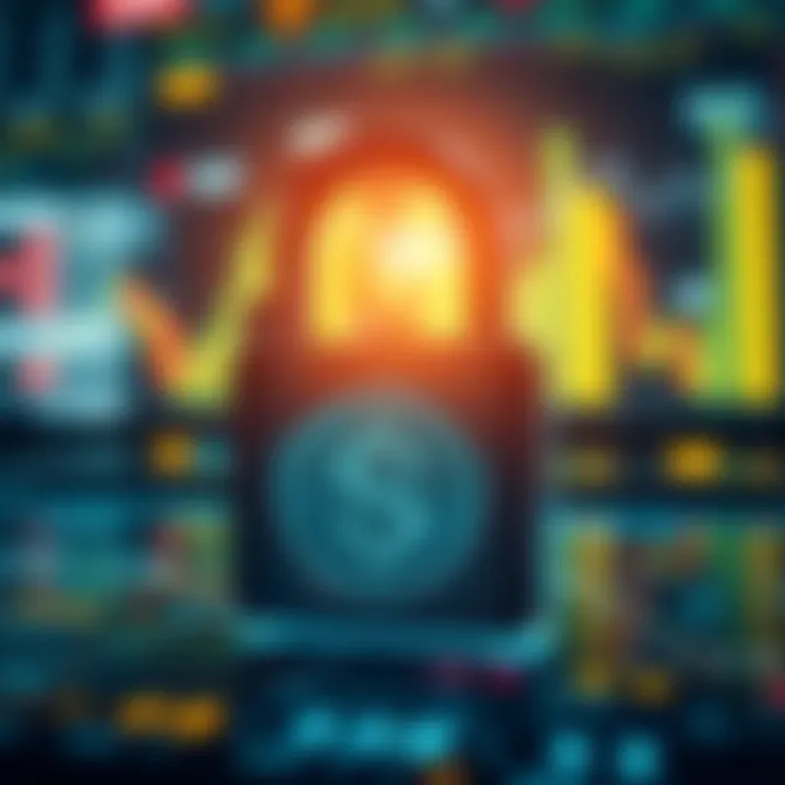 Secure padlock protecting digital financial data on a futuristic interface