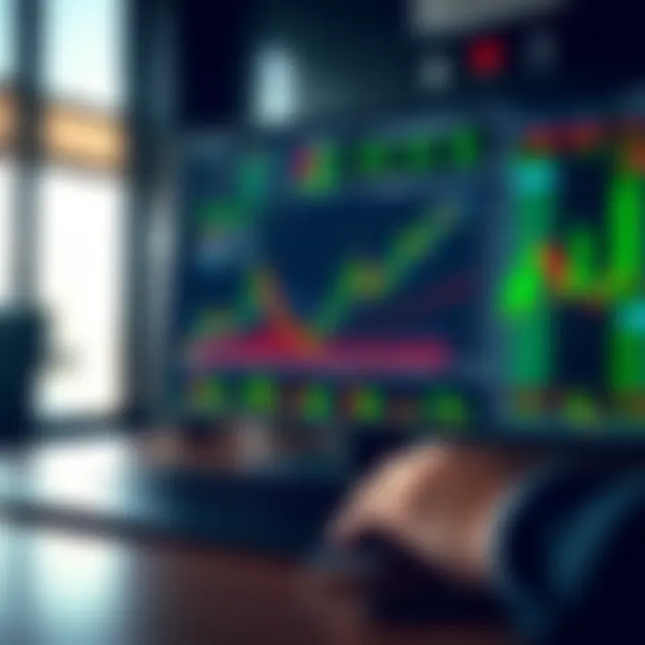 Illustration showing binary options trading concepts with charts and graphs