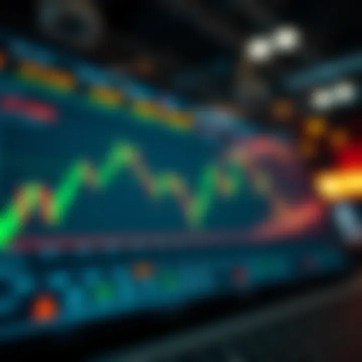 Illustration showing a digital trading platform interface with binary options charts and graphs