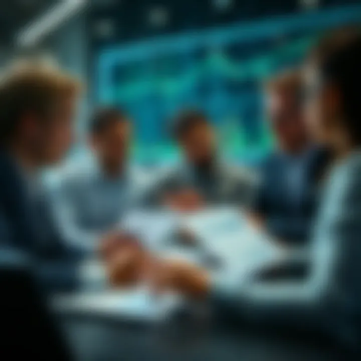 Collaborative Discussion on Market Opportunities and Data Interpretation Business team discussing market opportunities with charts and data reports