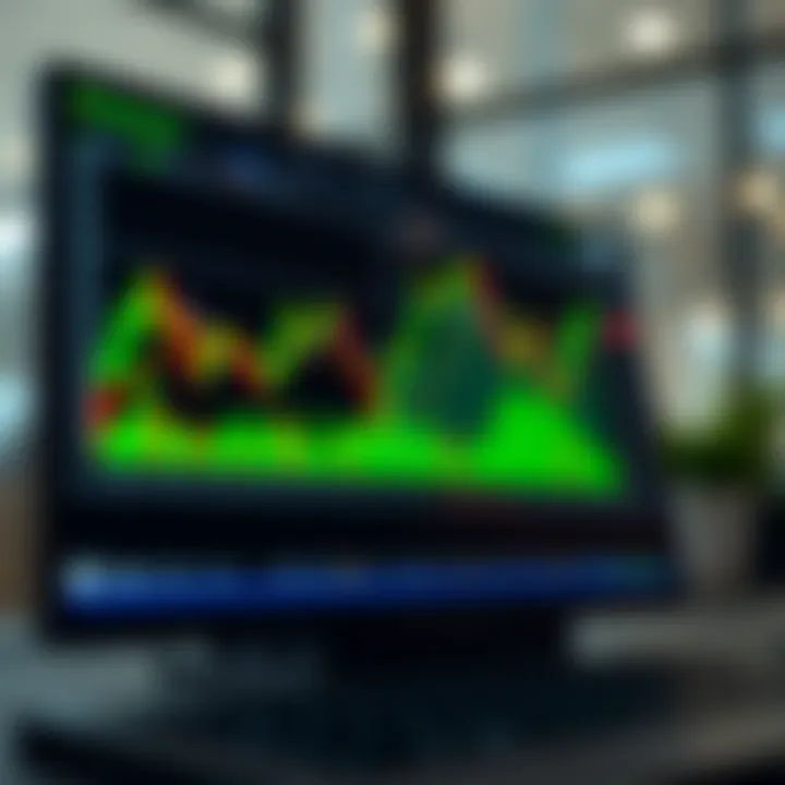 Graph showing financial market trends with demo account interface on screen