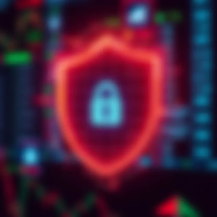 Illustration of a secure digital shield protecting trading data and robots
