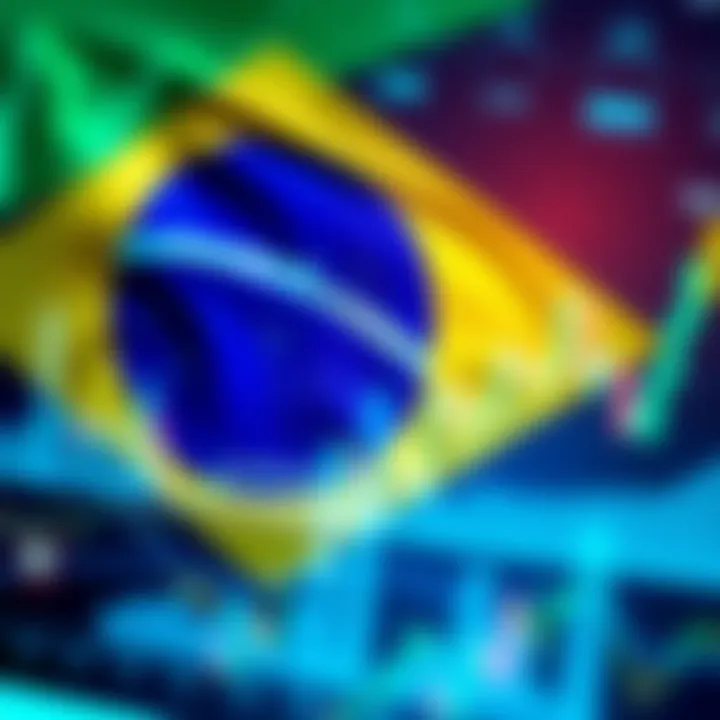 Illustration showing digital financial graphs and Brazilian flag symbolizing copy trading in Brazil