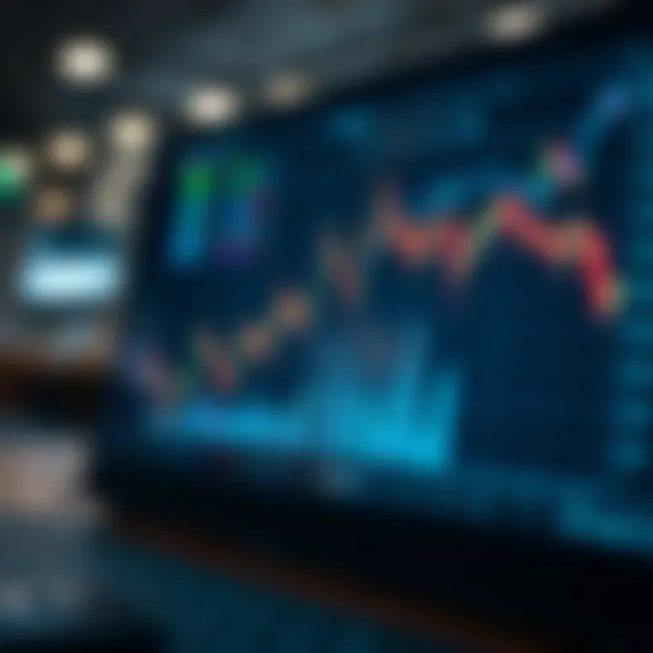 Graph showing upward trend and connection between traders on a digital interface