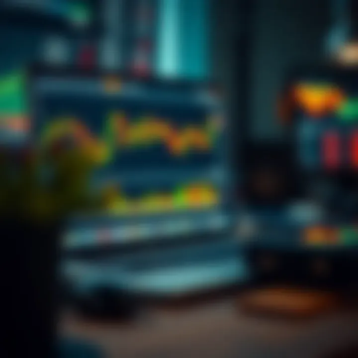 Open laptop displaying trading software with market data charts