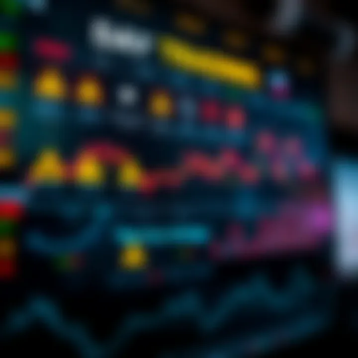 Illustration showing key financial market elements including risk symbols and trading strategy icons