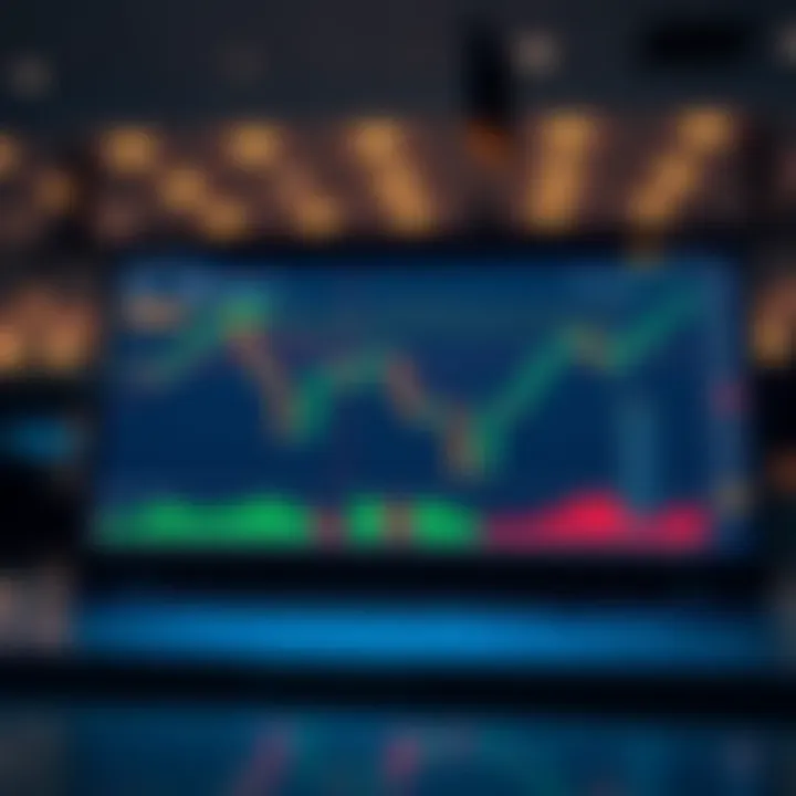 Illustration of a digital trading platform showcasing a demo account interface with virtual financial charts and data
