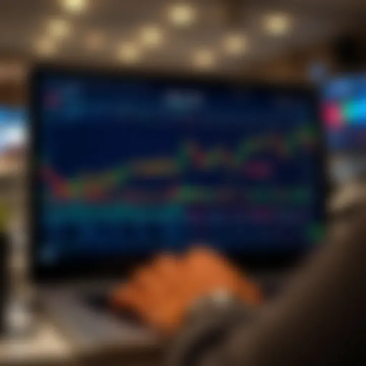Digital trading platform interface showing simulated financial charts and data