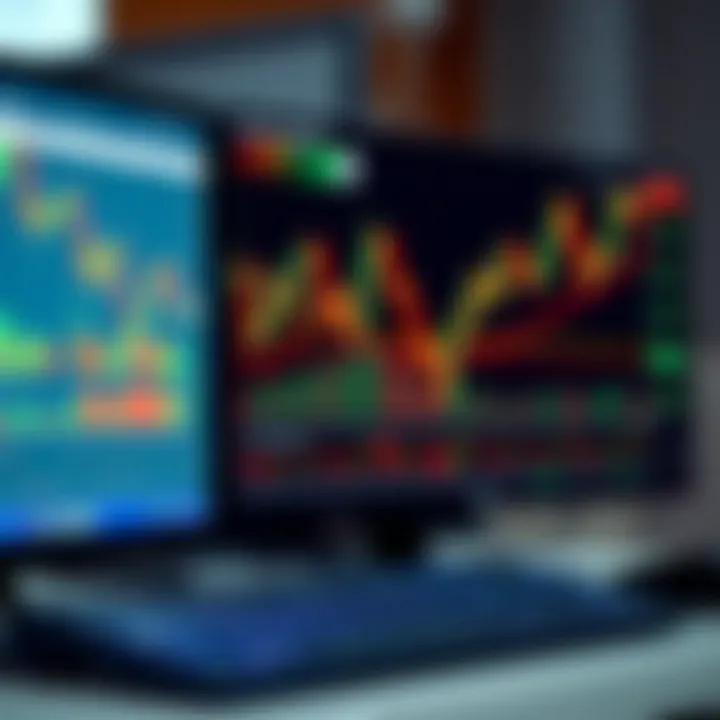 Graph showing stock market trends on a computer screen with trading charts