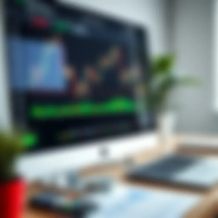 Financial charts and virtual trading platform showcasing demo account features on a computer screen