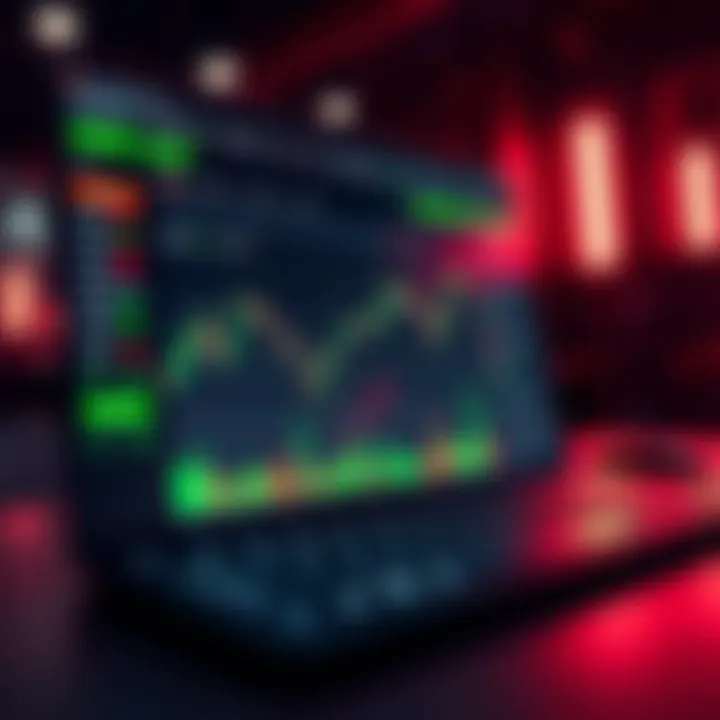 Illustration showing a digital trading platform interface with charts and mock trades