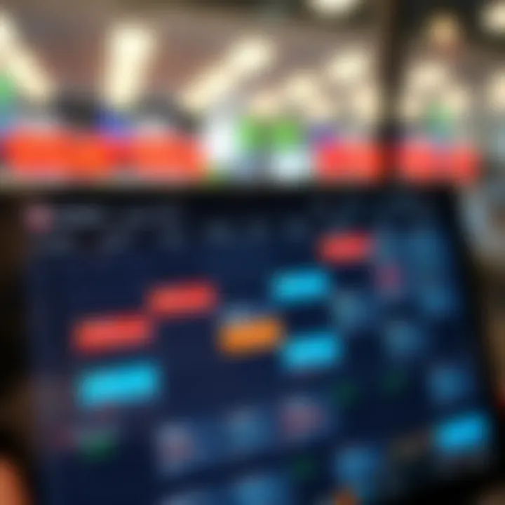 Economic calendar displaying daily financial events and data releases on a digital screen