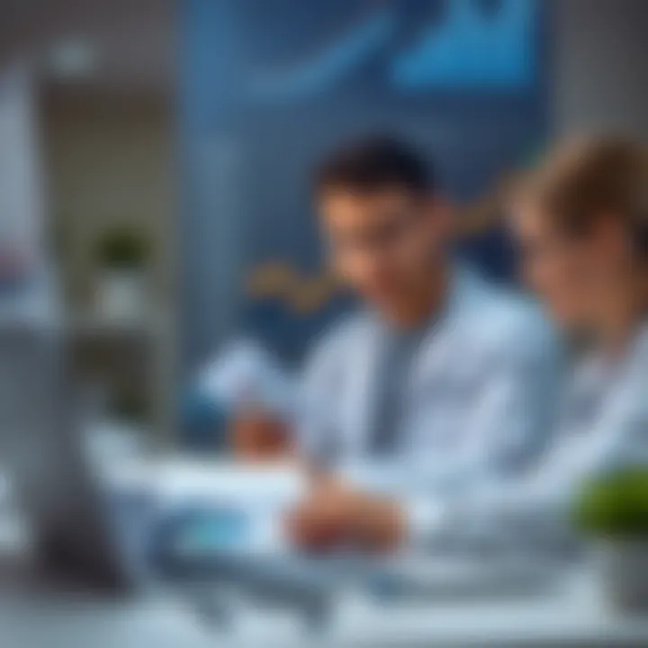 Healthcare professionals analyzing data charts on risk management strategies