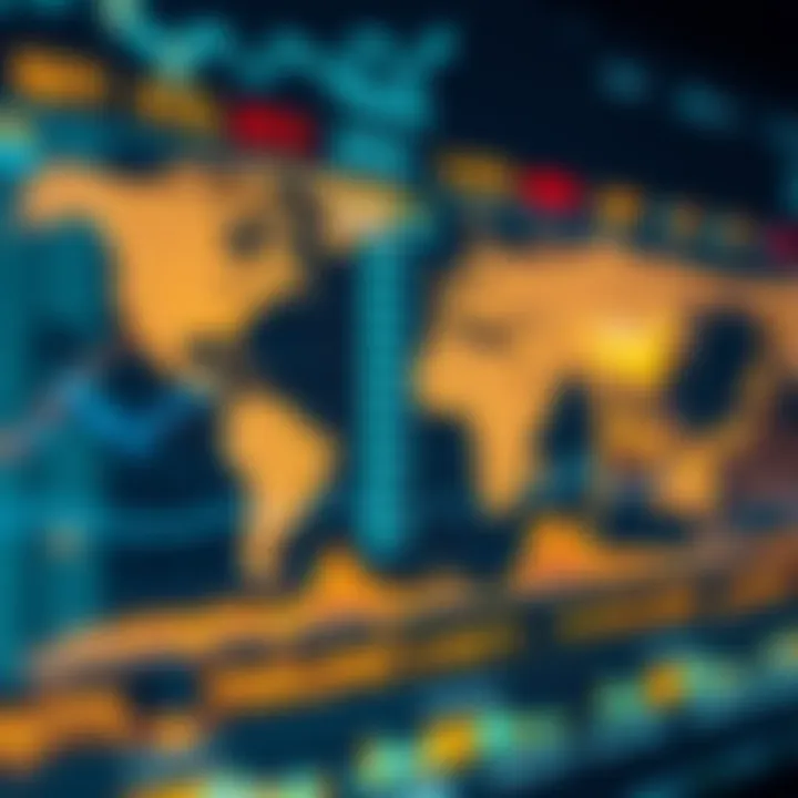 Illustration showing global financial markets and data trends influenced by economic indicators