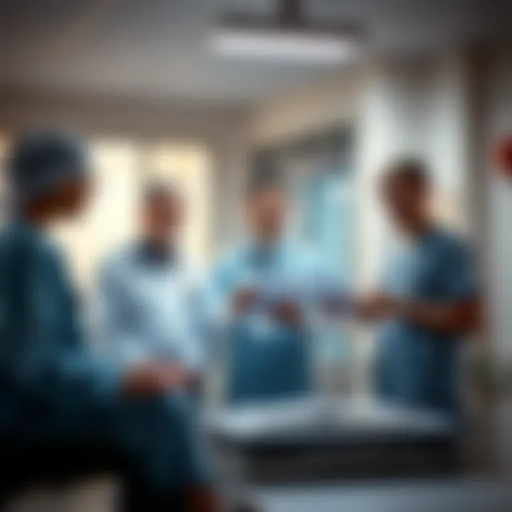 Hospital team discussing patient safety protocols and risk management strategies in a clinical setting