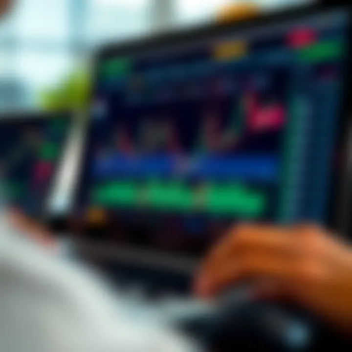 Illustration of a binary options trading platform showing demo account interface with charts and trade options