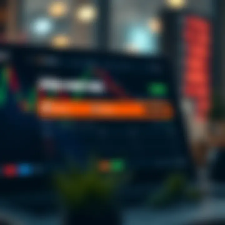 Illustration showing a trading platform with demo account interface highlighting virtual balance and trading options