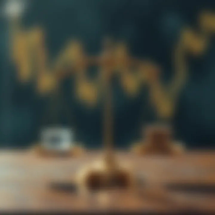 Visual representation of investment risks and rewards depicting balance scales with profit and loss icons