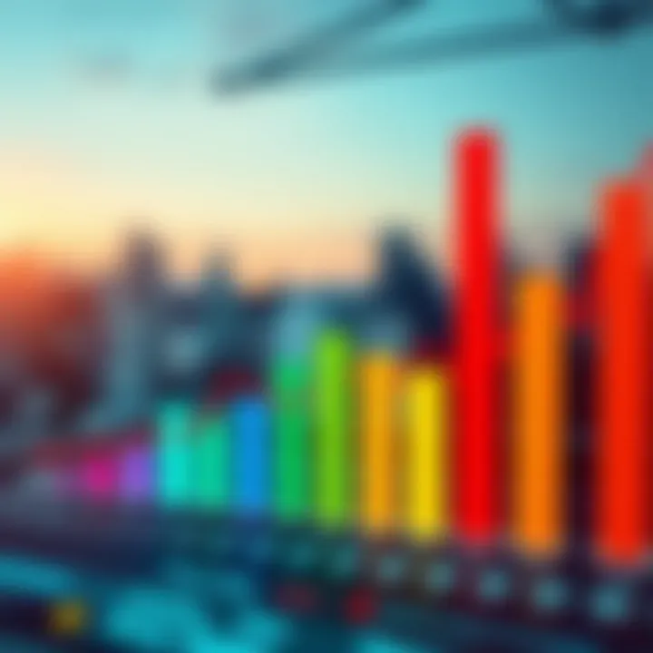 Graph showing competitive market analysis with different business sectors represented by colorful bars