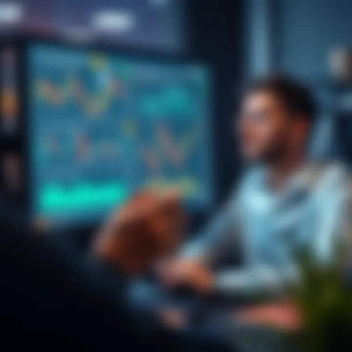 Business professional analyzing detailed market data charts on computer screen