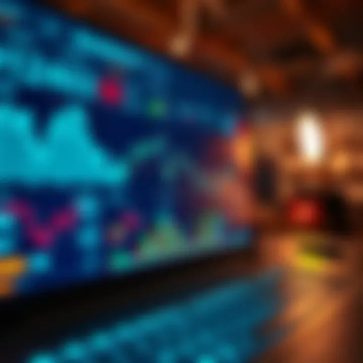 Graphical representation of market trends and statistical data on a screen