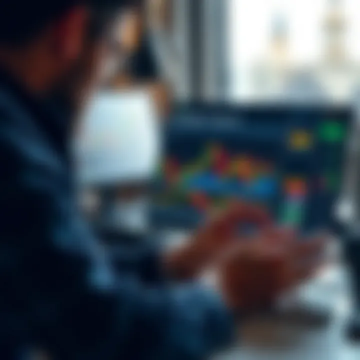 User analyzing trading strategies using a demo account on a digital device