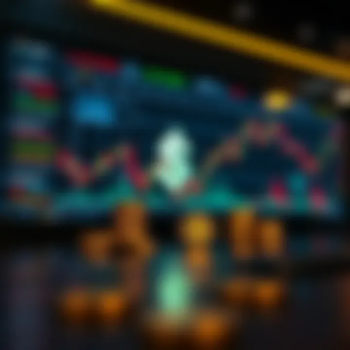 Illustration of risk-free trading environment with virtual currency symbols and financial graphs