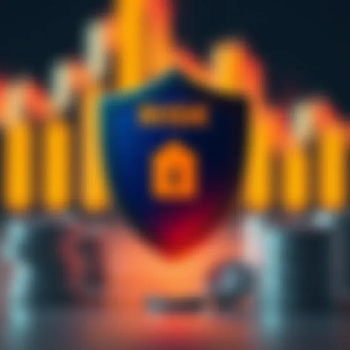 Conceptual illustration of risk management strategy with shield and financial icons representing security in investments