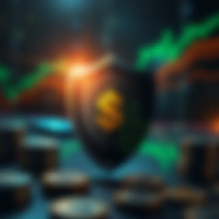 Illustration showing secure investment strategies with shield and financial symbols