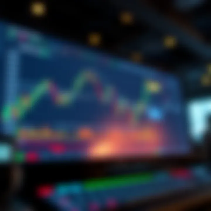 Graph showing simulated stock market trades with highlighted buying and selling points