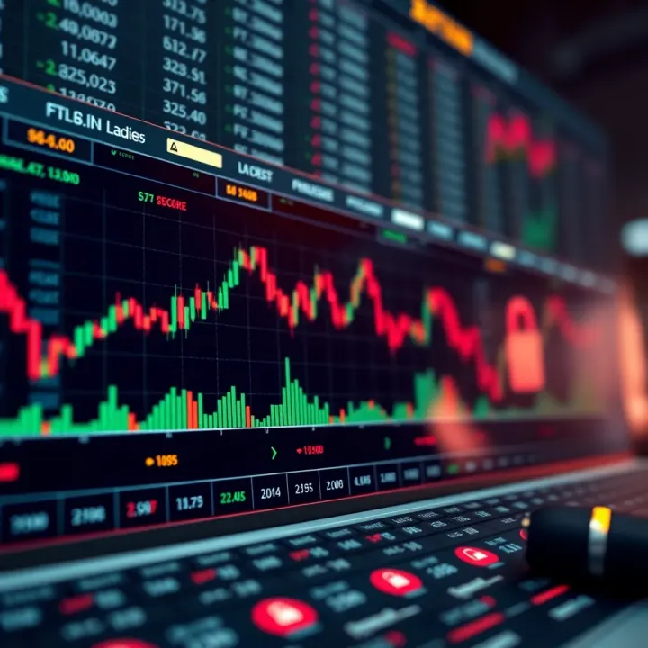 Financial chart with regulatory compliance symbols and secure transaction icons