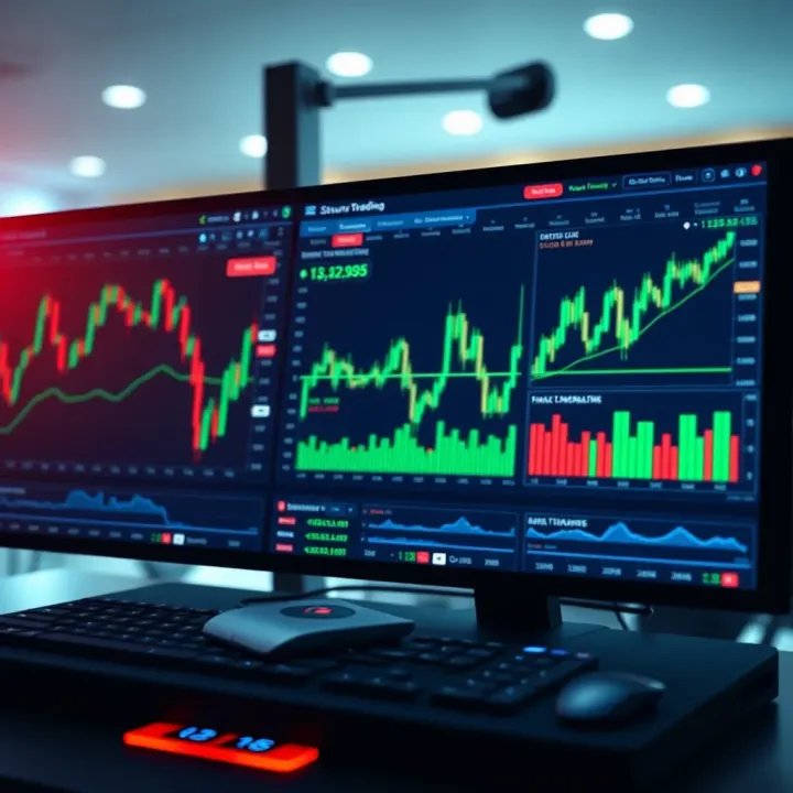 Secure trading platform interface showcasing multiple charts and security icons