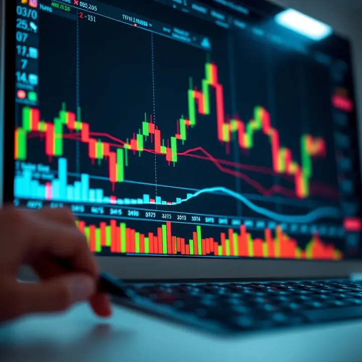 Graph displaying stock market data with various indicators on a digital trading platform