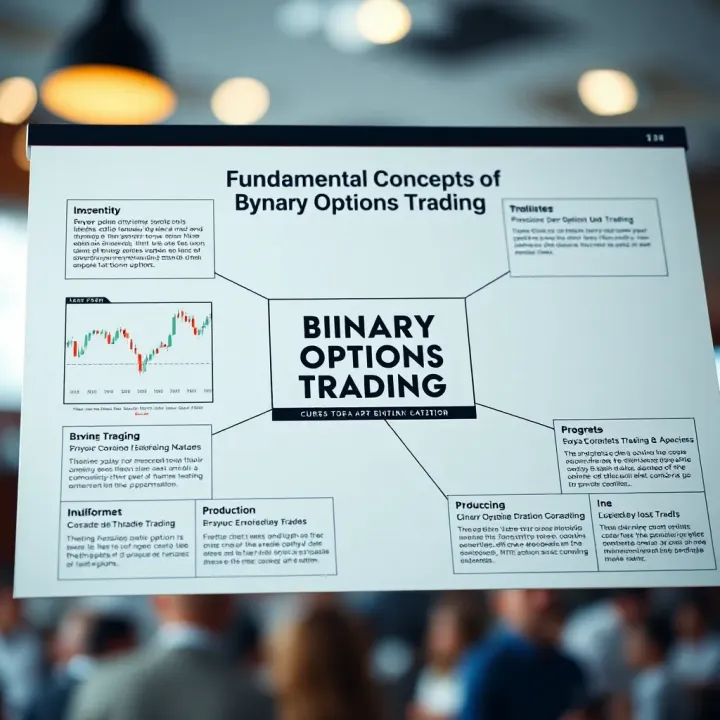 Diagram illustrating basic concepts of binary options trading with charts and key terms