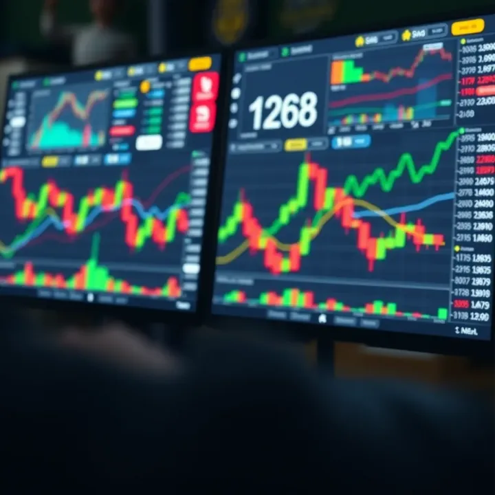Binary options trading concept with charts and financial symbols