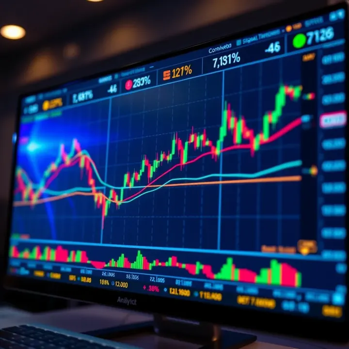 Graph showing signal trends and binary options trading indicators on a digital screen